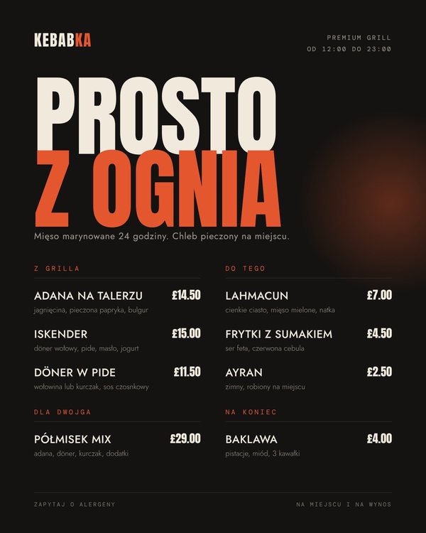 Projekt menu kebab premium do druku